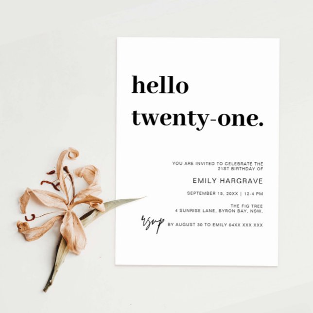 Modern Hello 21st Birthday Party Invitation (Creator Uploaded)