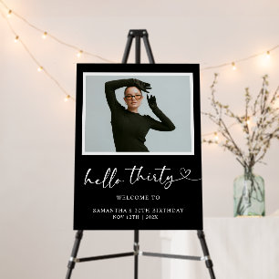 Modern Hello 30th Birthday Photo Welcome Sign