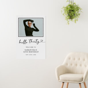 Modern Hello 30th Birthday Photo Welcome Sign