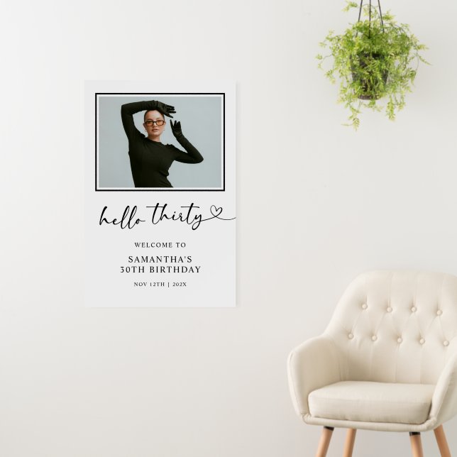 Modern Hello 30th Birthday Photo Welcome Sign (In Situ (Wall))