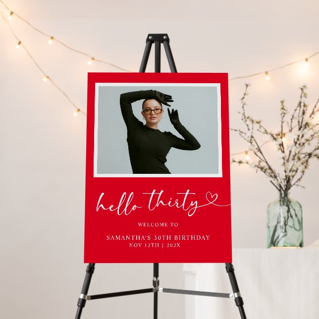 Modern Hello 30th Birthday Photo Welcome Sign (In Situ (Stand))