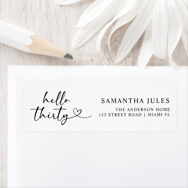 Modern Hello 30th Birthday Return Address Label (Insitu)