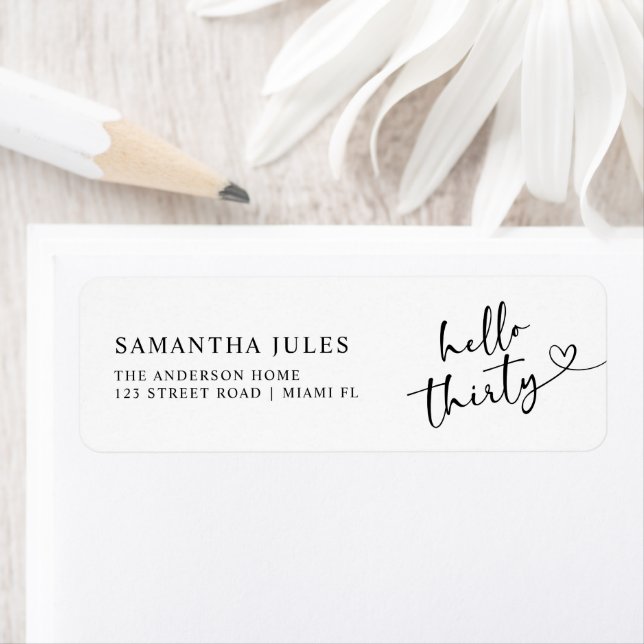Modern Hello 30th Birthday Return Address Label (Insitu)
