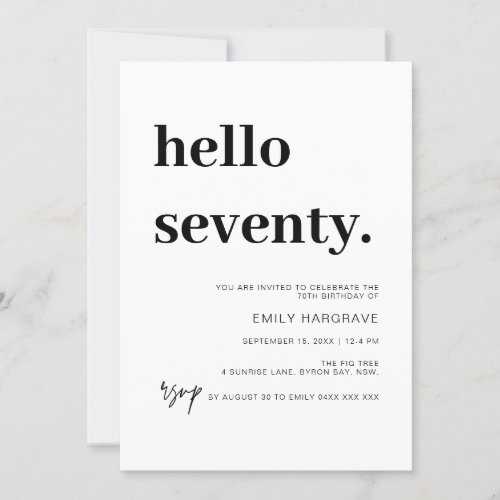 Modern Hello 70th Birthday Party Invitation