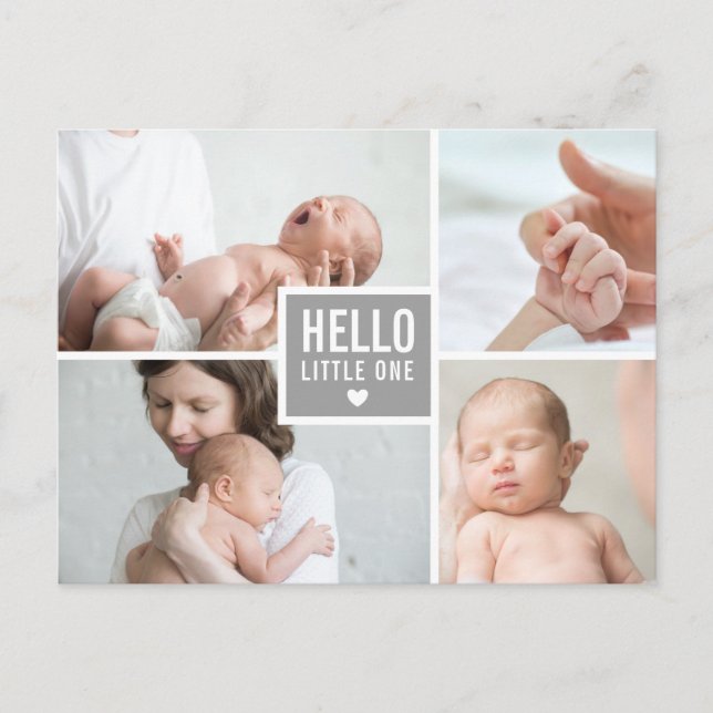 Modern Hello and Birth Announcement Photos Postcard (Front)