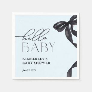Modern Hello Baby Black Bow Baby Shower Napkins