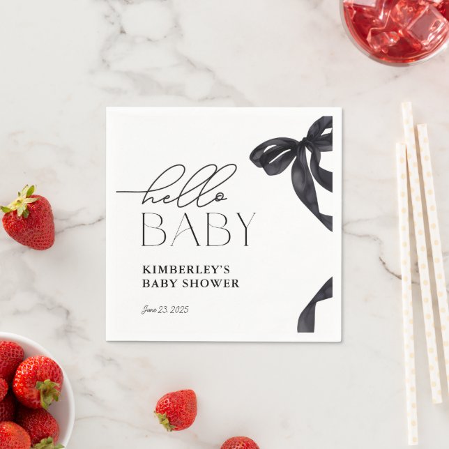 Modern Hello Baby Black Bow Baby Shower  Napkins (Insitu)