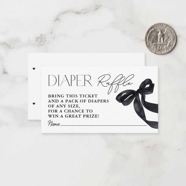 Modern Hello Baby Black Bow Shower Diaper Raffle  Note Card (Front/Back In Situ)