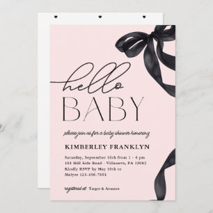 Modern Hello Baby Bow Girl Baby Shower Invitation