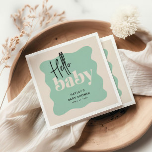 Modern Hello Baby Mint & Cream Baby Shower Napkins