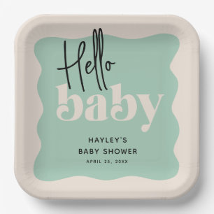 Modern Hello Baby Mint & Cream Baby Shower Paper Plates