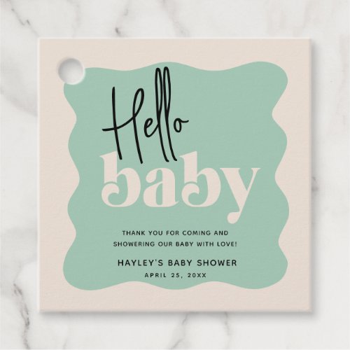 Modern Hello Baby Mint Green  Cream Baby Shower  Favor Tags