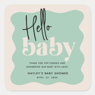 Modern Hello Baby Mint Green & Cream Baby Shower Square Sticker