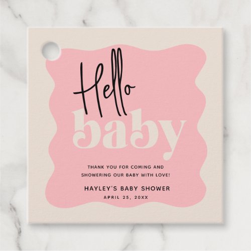 Modern Hello Baby Pink  Cream Baby Shower Favor Tags