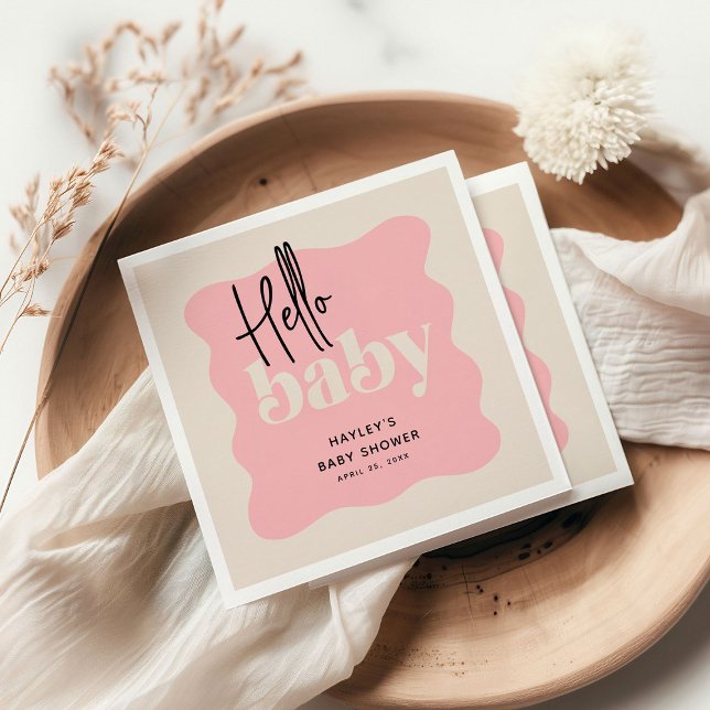 Modern Hello Baby Pink & Cream Baby Shower Napkins (Creator Uploaded)
