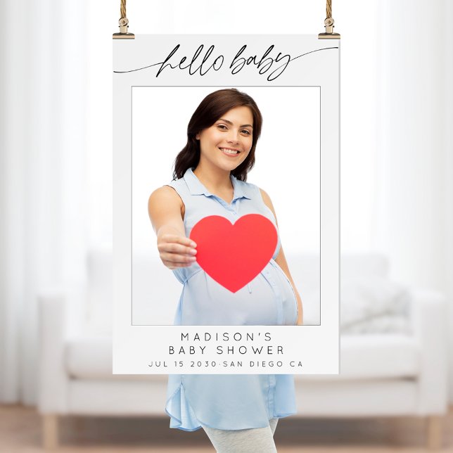 Modern Hello Baby Shower Script Selfie Photo Frame Foam Board (Creator Uploaded)