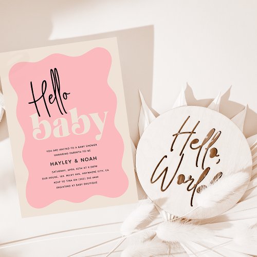 Modern Hello Baby Strawberry  Cream Baby Shower Invitation