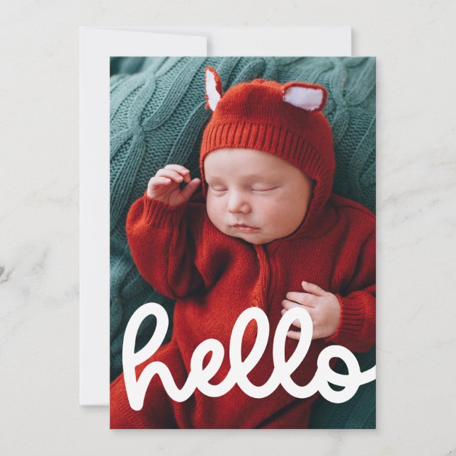 Modern Hello Birth Announcement with Photo Card (Front)