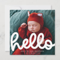 Modern Hello Birth Announcement with Photo Card