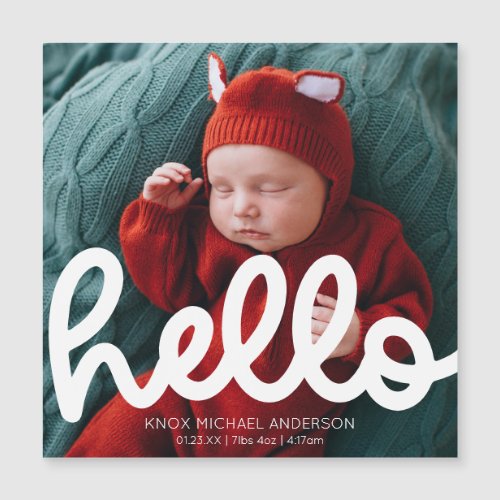 Modern Hello Birth Announcement with Photo Magnet