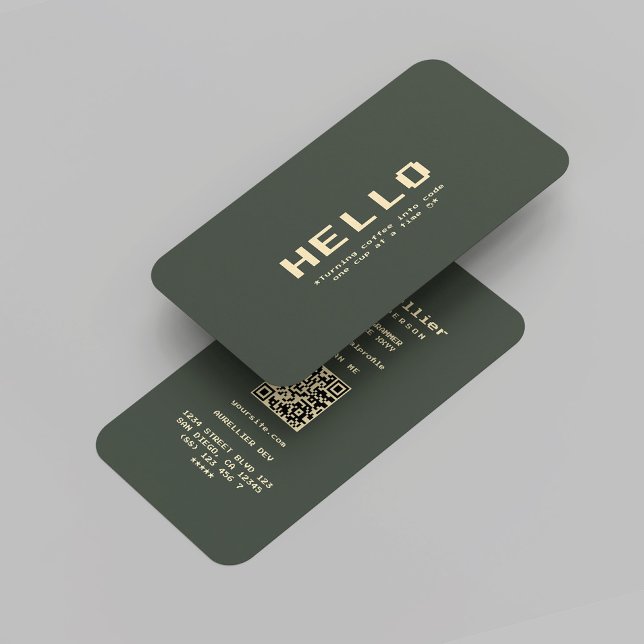 Modern Hello Developer Programmer Dark Green Gold Business Card (Modern Hello Developer Programmer Dark Green Gold Business Card
)