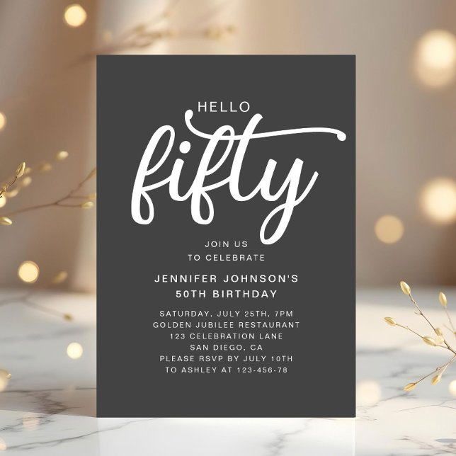 Modern Hello Fifty 50th Birthday  Invitation (Modern Hello Fifty 50th Birthday Invitation Digital Download)