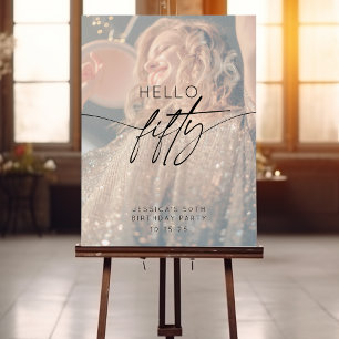 Modern Hello Fifty Birthday Party Photo Black Foam Board