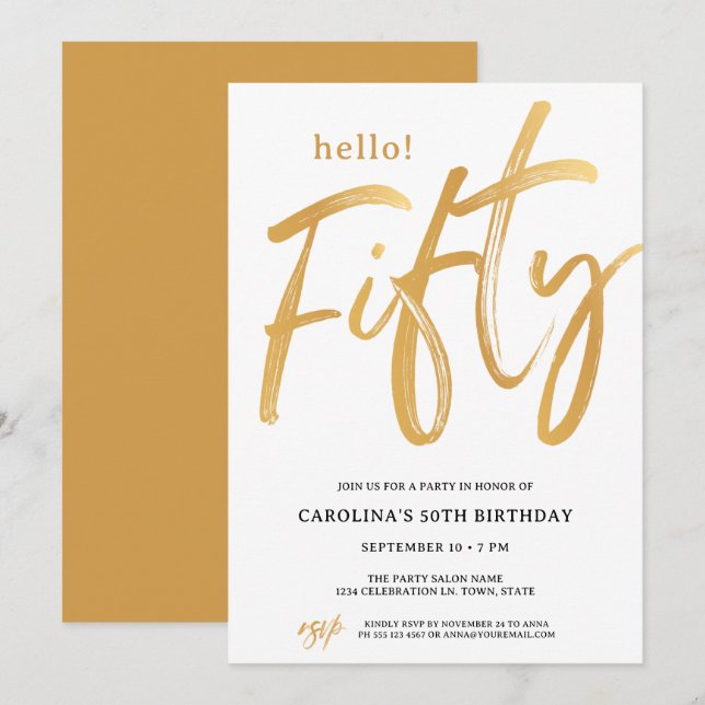 Modern Hello Fifty Fiftieth Birthday Invitation (Front/Back)
