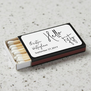 Modern Hello Fifty Name Date 50th Birthday Party Matchboxes