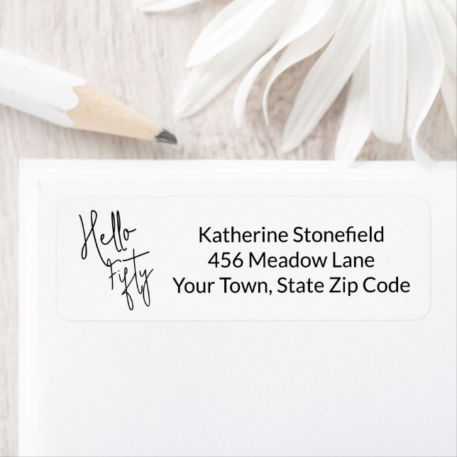 Modern Hello Fifty Script 50th Birthday Party Label (Insitu)