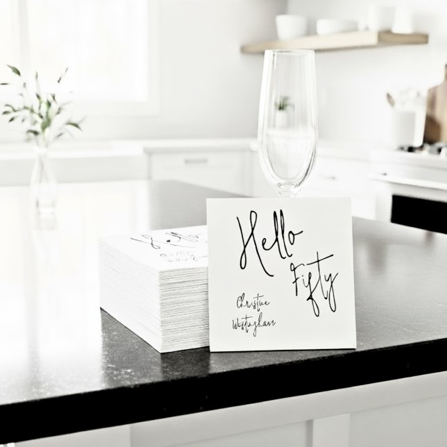 Modern Hello Fifty Script 50th Birthday Party Napkins (Creator Uploaded)