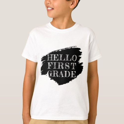 Modern Hello First Grade Kids Black and White T_Shirt