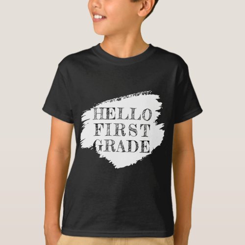Modern Hello First Grade Kids Black T_Shirt