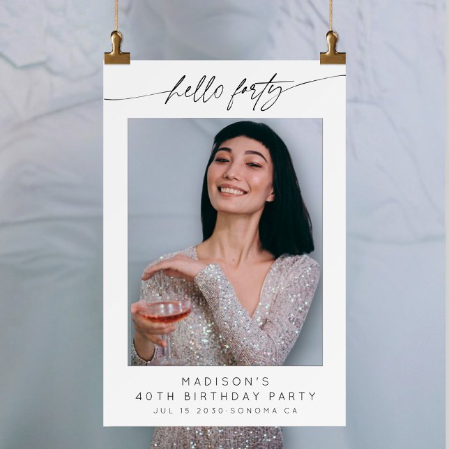 Modern Hello Forty 40th Birthday Party Selfie Prop Foam Board (Creator Uploaded)