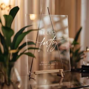 Modern Hello Forty 40th Birthday Party Welcome Acrylic Sign