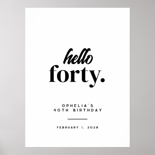 Modern Hello Forty 40th Birthday Welcome Sign Zazzle modern-hello-forty-40th-birthday-welcome-sign-zazzle
