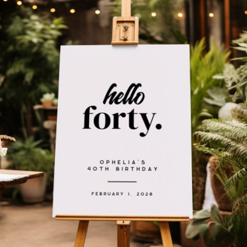 Modern Hello Forty 40th Birthday Welcome Sign