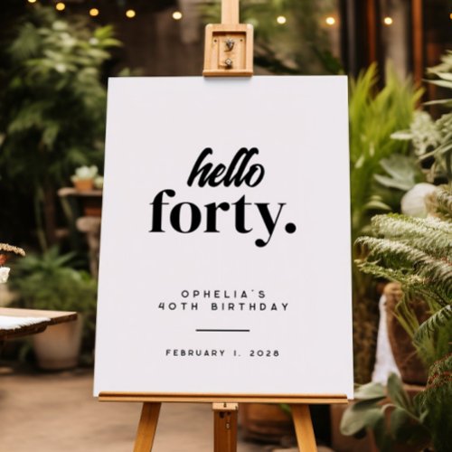 Modern Hello Forty 40th Birthday Welcome Sign