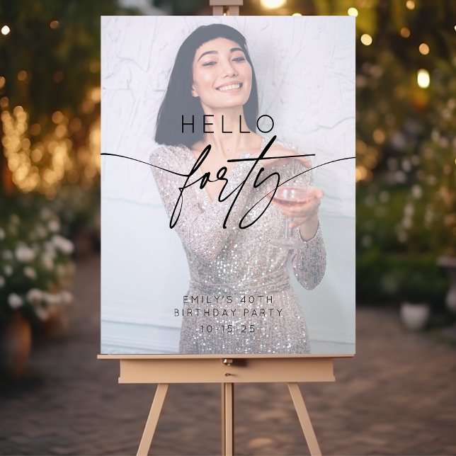 Modern Hello Forty Birthday Party Photo | Black Foam Board (Creator Uploaded)