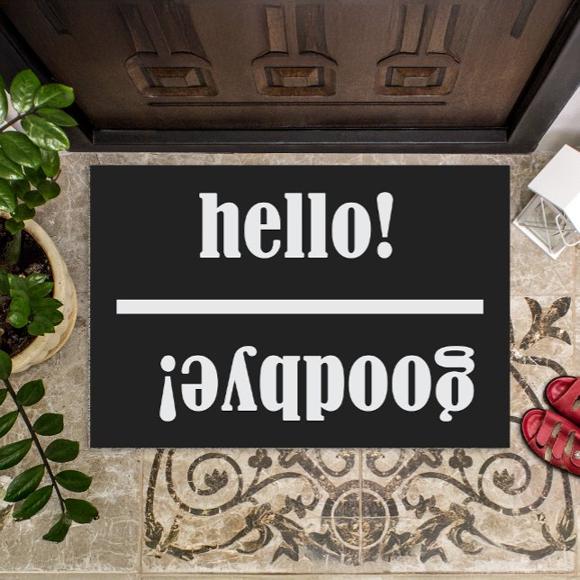 Modern Hello Goodbye Black and White Novelty Doormat (First you see hello and when you are leaving it says good bye. A stylish & quirky home decor style.)