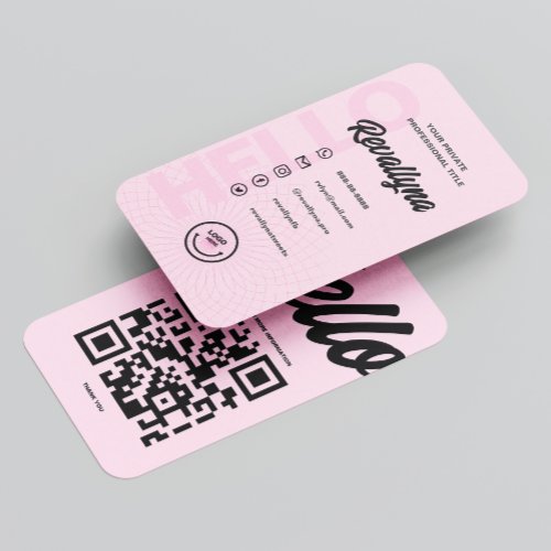 MODERN HELLO LOGO PROFESSIONAL QR PINK BUSINESS CARD