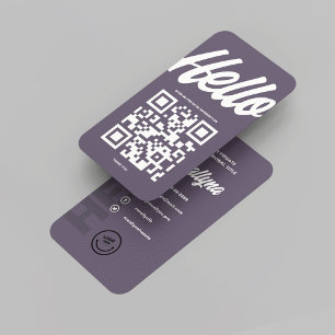 MODERN HELLO MONOGRAM LOGO DAVY GREY QR CODE BUSINESS CARD