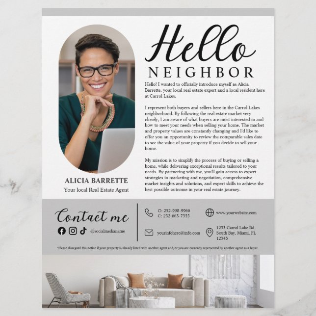 Modern Hello Neighbor Real Estate Agent Advert Flyer (Front)