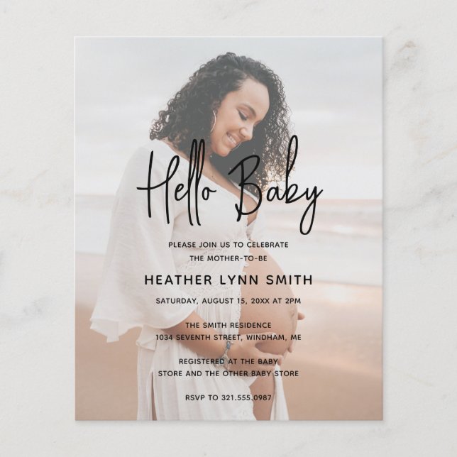 Modern Hello Photo Budget Baby Shower Invitation (Front)