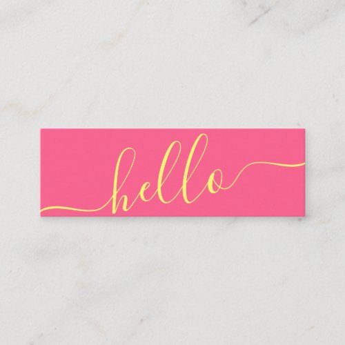 Modern hello pink and yellow typography minimalist mini business card