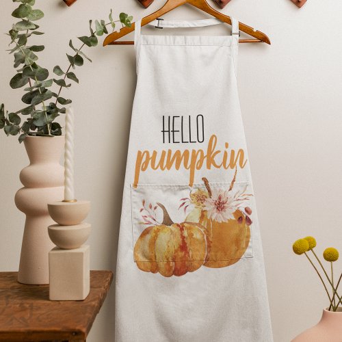 Modern Hello Pumpkin Orange Pumpkin With Flowers Apron