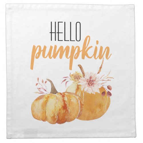 Modern Hello Pumpkin Orange Pumpkin With Flowers Cloth Napkin