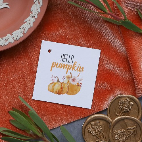 Modern Hello Pumpkin Orange Pumpkin With Flowers Favor Tags