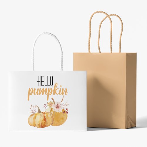 Modern Hello Pumpkin Orange Pumpkin With Flowers Large Gift Bag