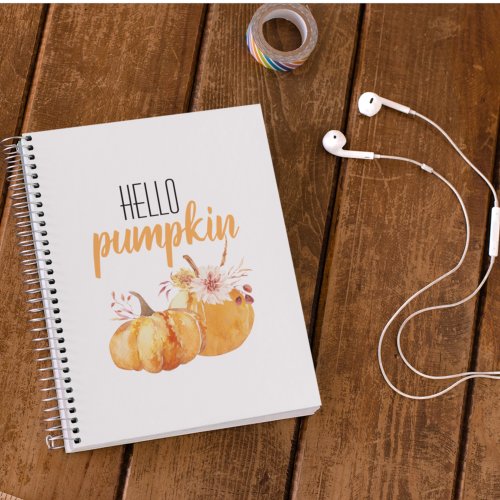 Modern Hello Pumpkin Orange Pumpkin With Flowers Notebook